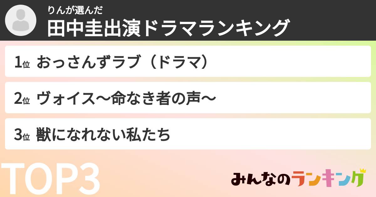 りんさんの「田中圭出演ドラマランキング」