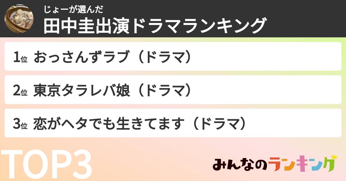 じょーさんの「田中圭出演ドラマランキング」