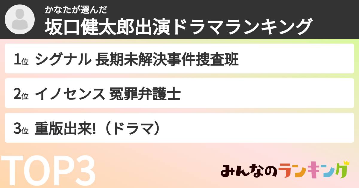 かなたさんの「坂口健太郎出演ドラマランキング」