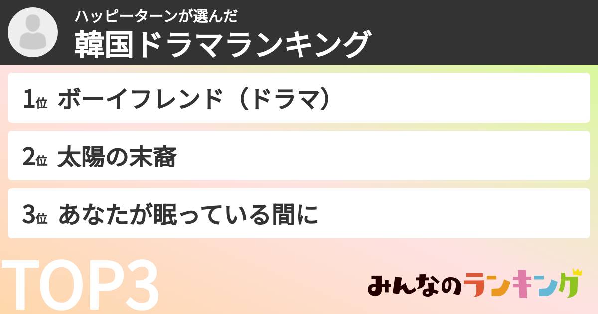 ハッピーターンさんの「韓国ドラマランキング」