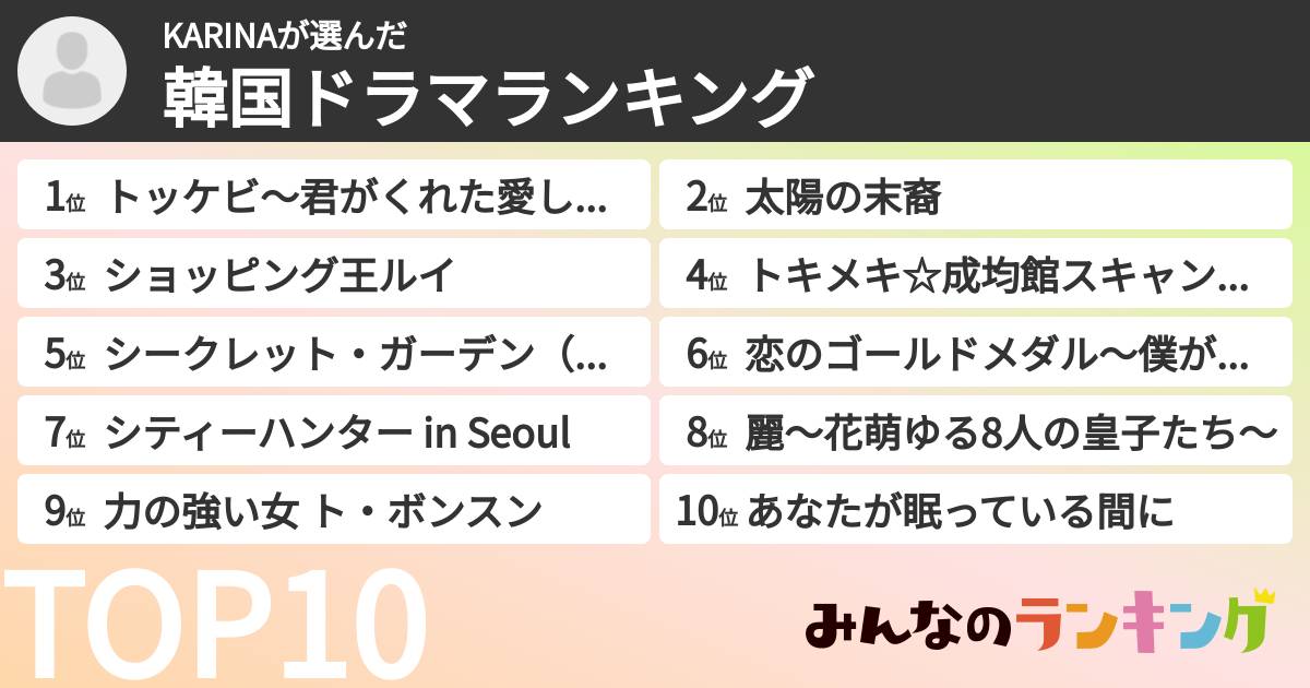 KARINAさんの「韓国ドラマランキング」