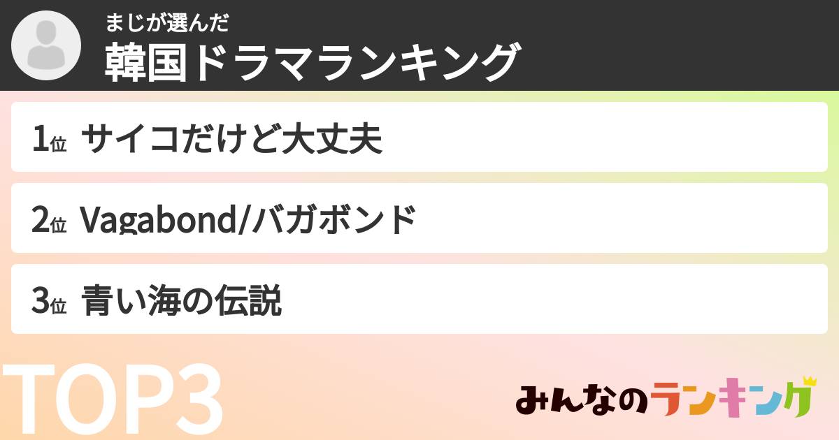 まじさんの「韓国ドラマランキング」