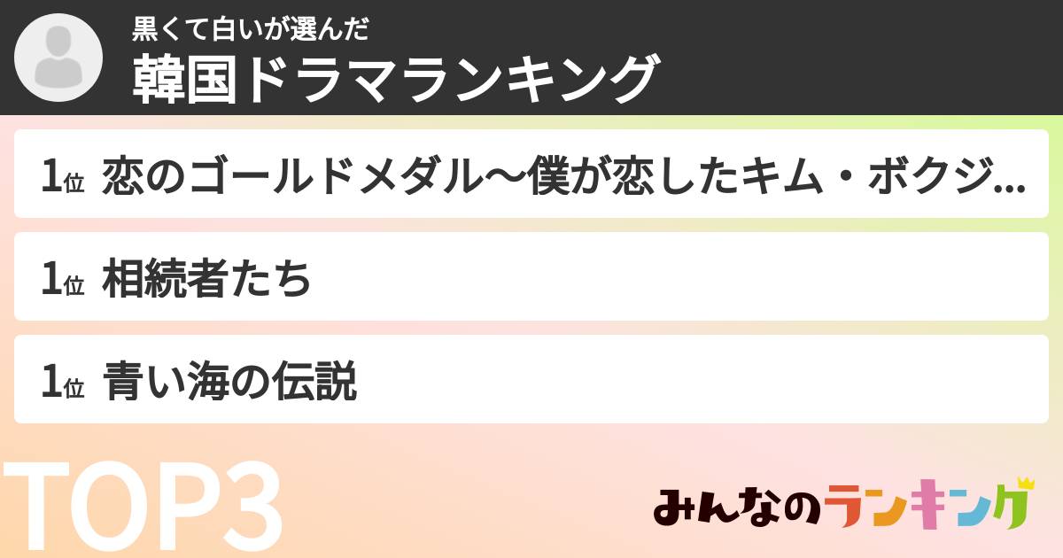 黒くて白いさんの「韓国ドラマランキング」