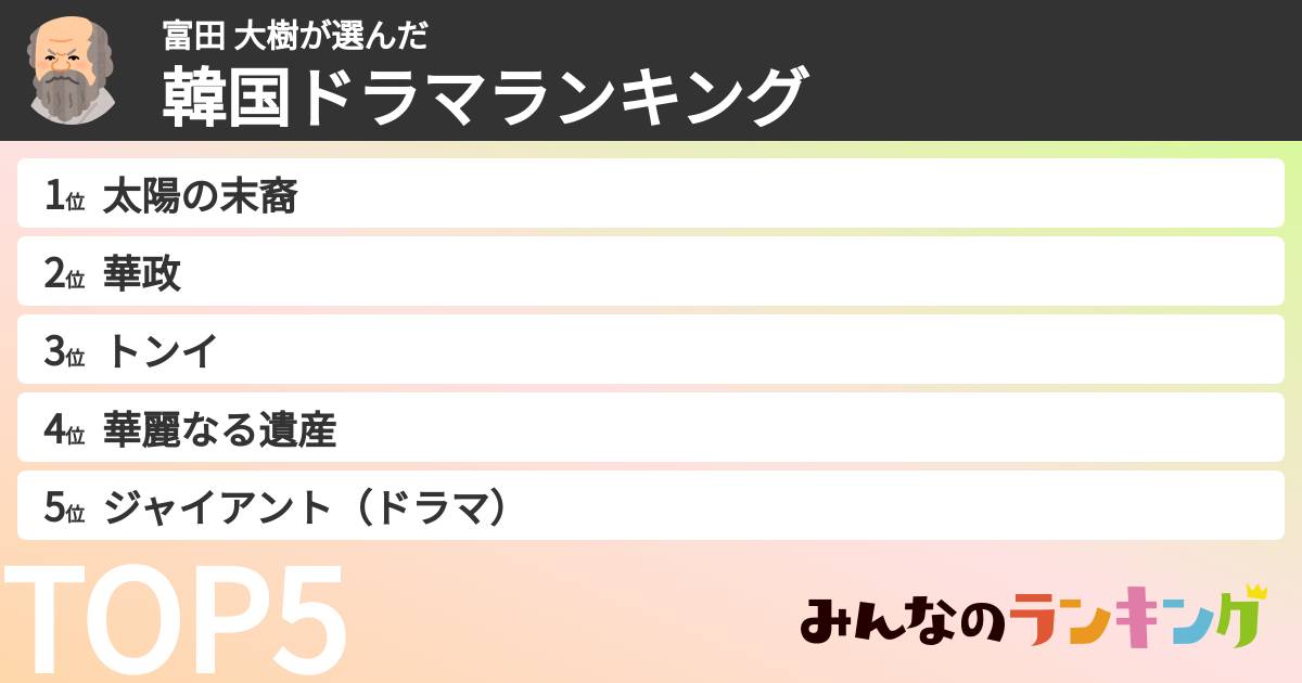 富田 大樹さんの「韓国ドラマランキング」