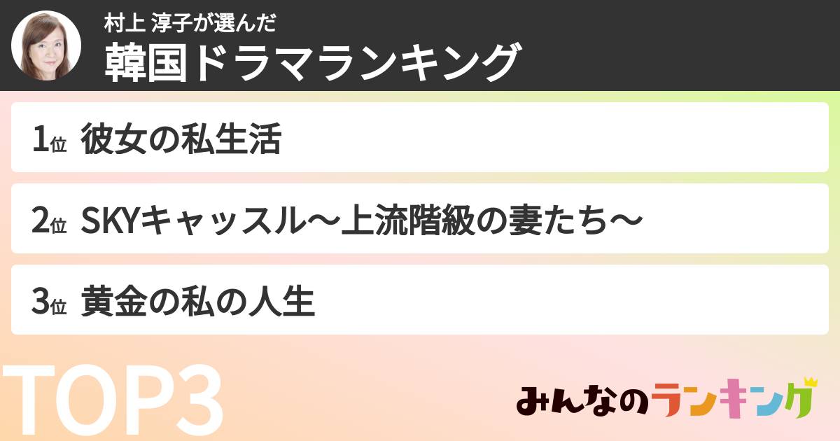 村上 淳子さんの「韓国ドラマランキング」