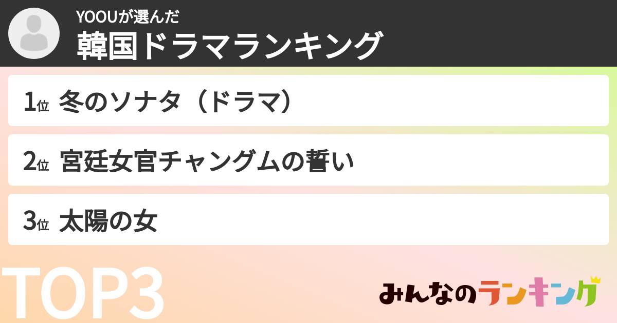 YOOUさんの「韓国ドラマランキング」