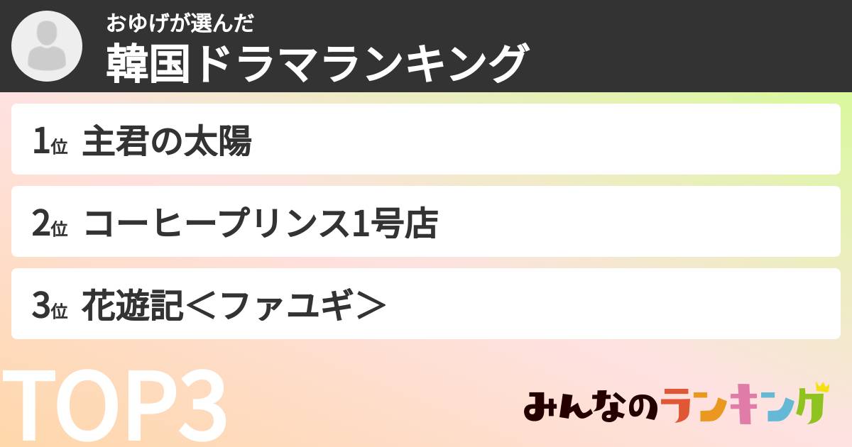 おゆげさんの「韓国ドラマランキング」