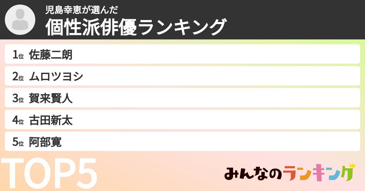児島幸恵さんの「個性派俳優ランキング」