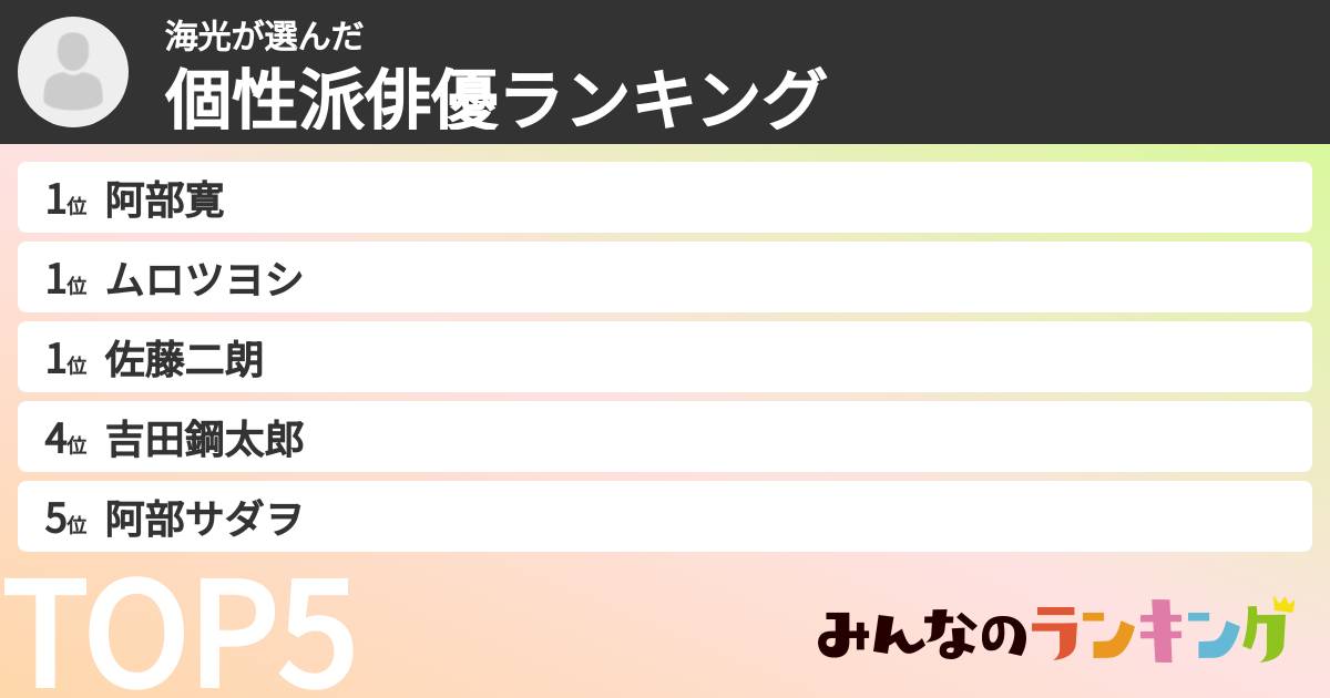 海光さんの「個性派俳優ランキング」