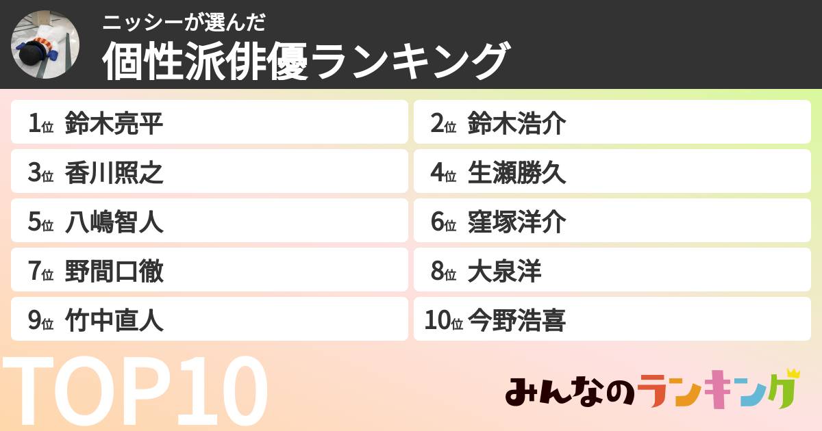 ニッシーさんの「個性派俳優ランキング」
