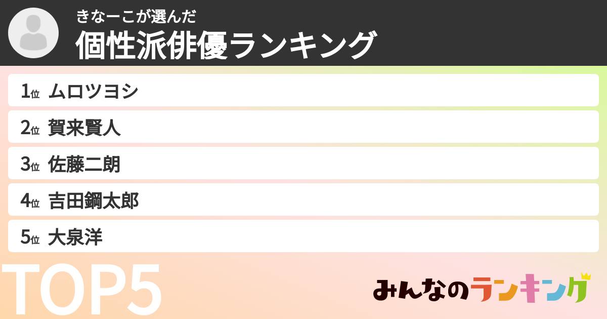 きなーこさんの「個性派俳優ランキング」
