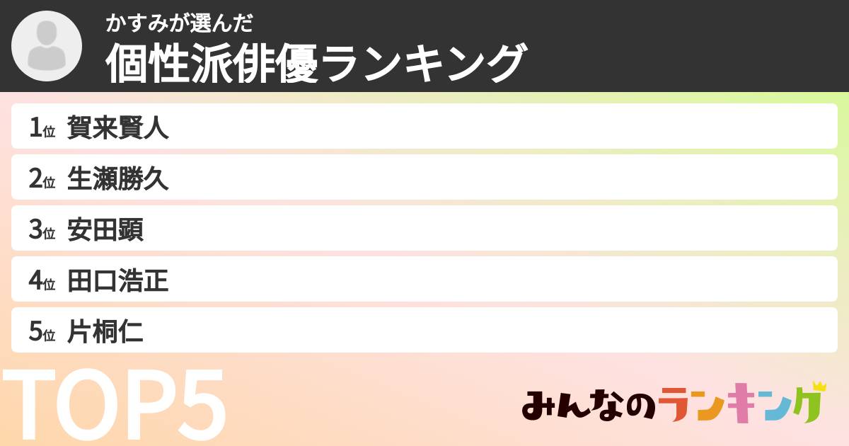 かすみさんの「個性派俳優ランキング」