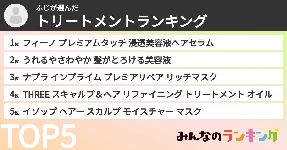 ふじさんの「トリートメントランキング」