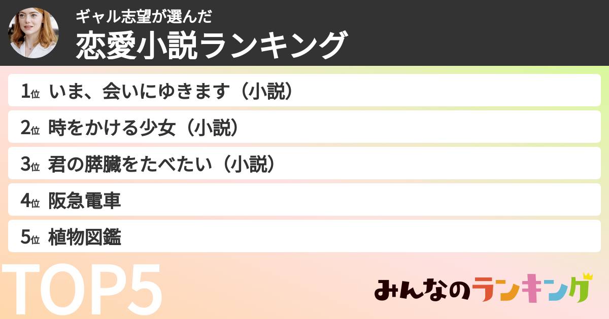 ギャル志望さんの「恋愛小説ランキング」