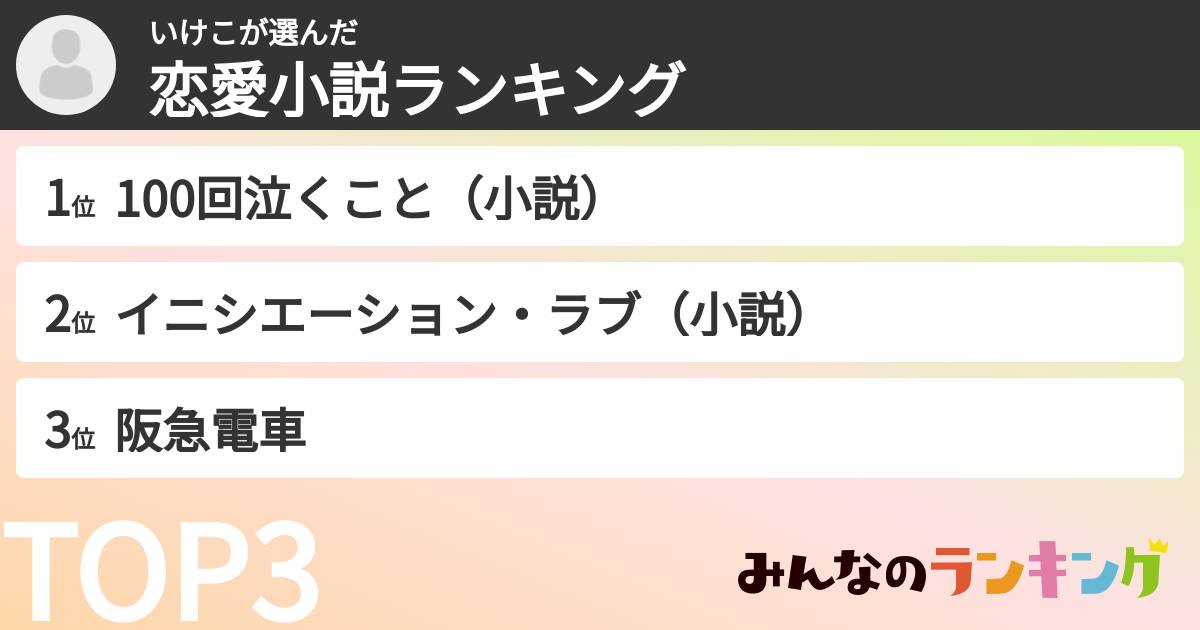 いけこさんの「恋愛小説ランキング」
