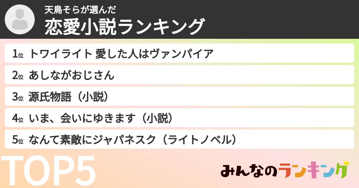 天鳥そらさんの「恋愛小説ランキング」