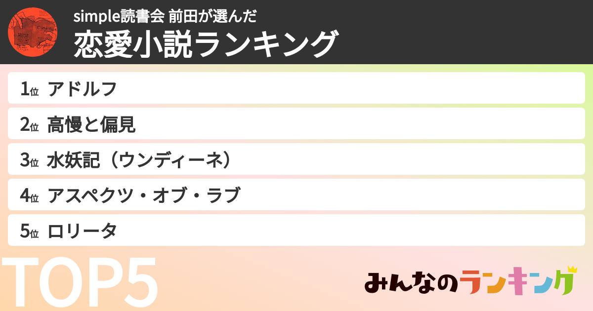 simple読書会 前田さんの「恋愛小説ランキング」
