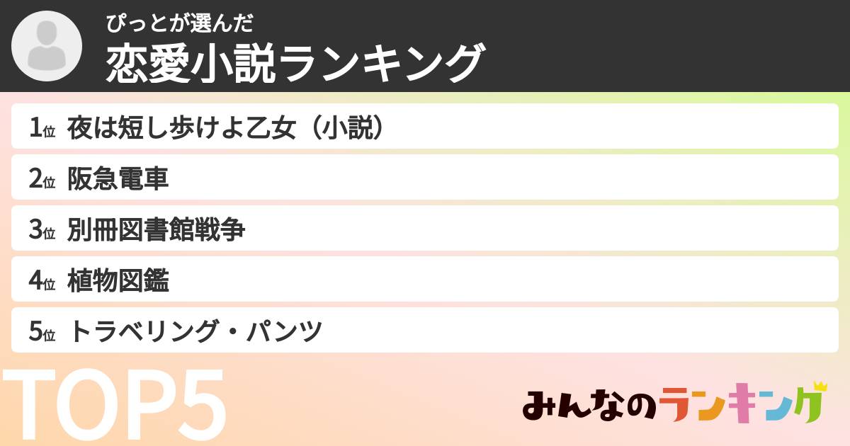 ぴっとさんの「恋愛小説ランキング」