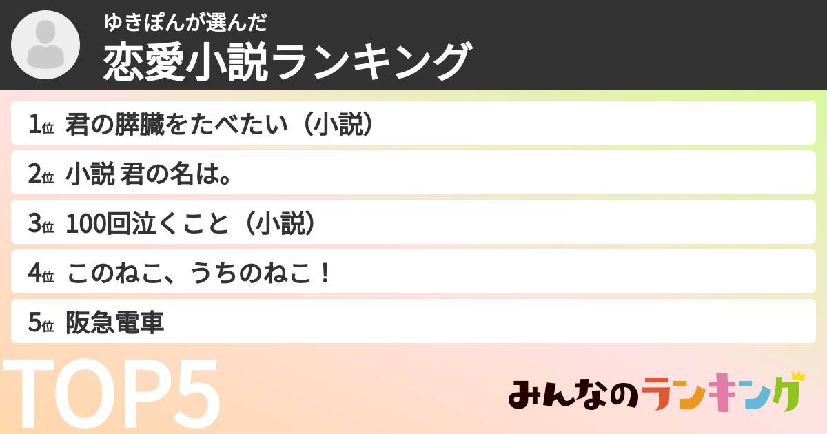 ゆきぽんさんの「恋愛小説ランキング」