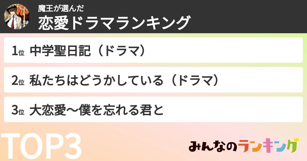 魔王さんの「恋愛ドラマランキング」