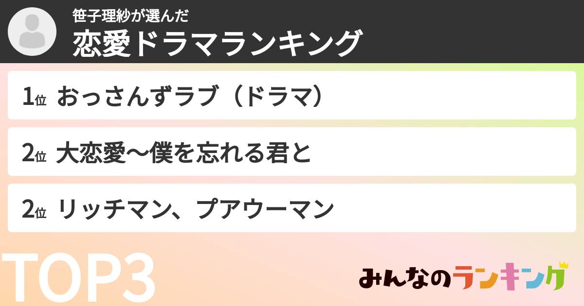 笹子理紗さんの「恋愛ドラマランキング」