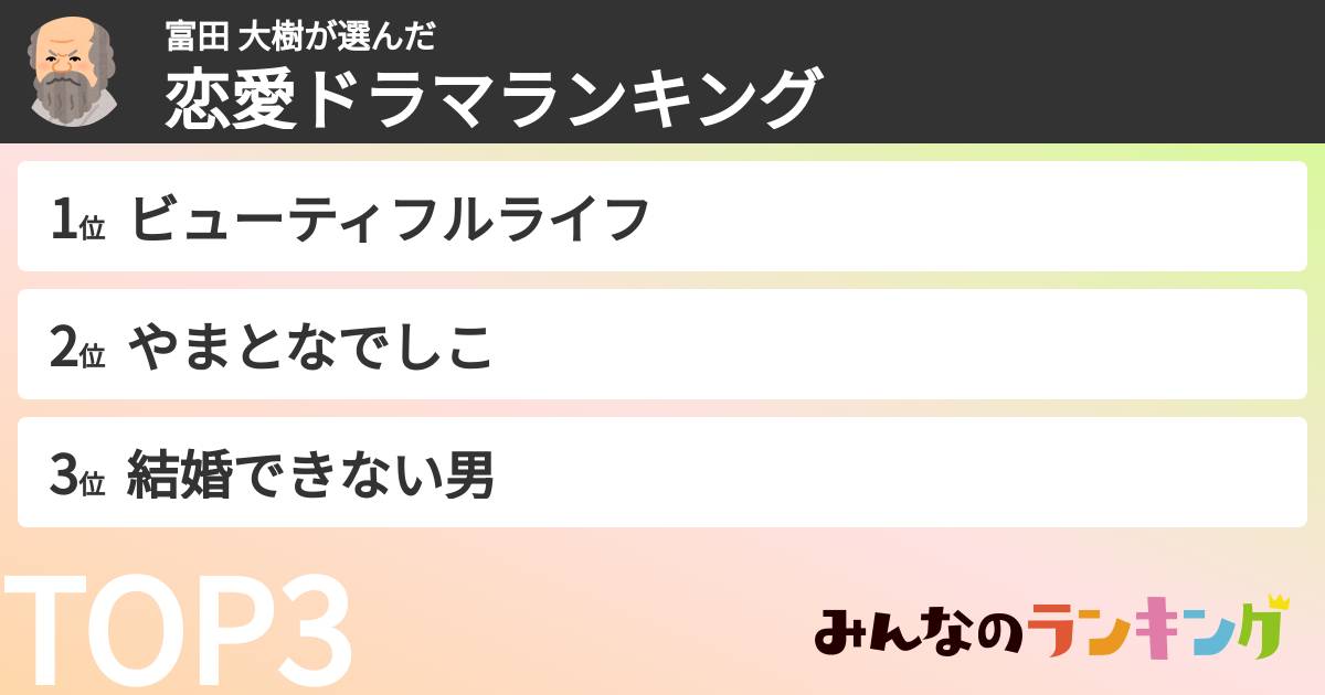 富田 大樹さんの「恋愛ドラマランキング」