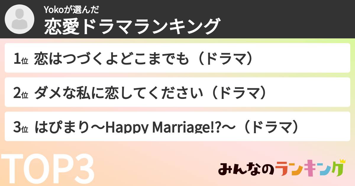 Yokoさんの「恋愛ドラマランキング」