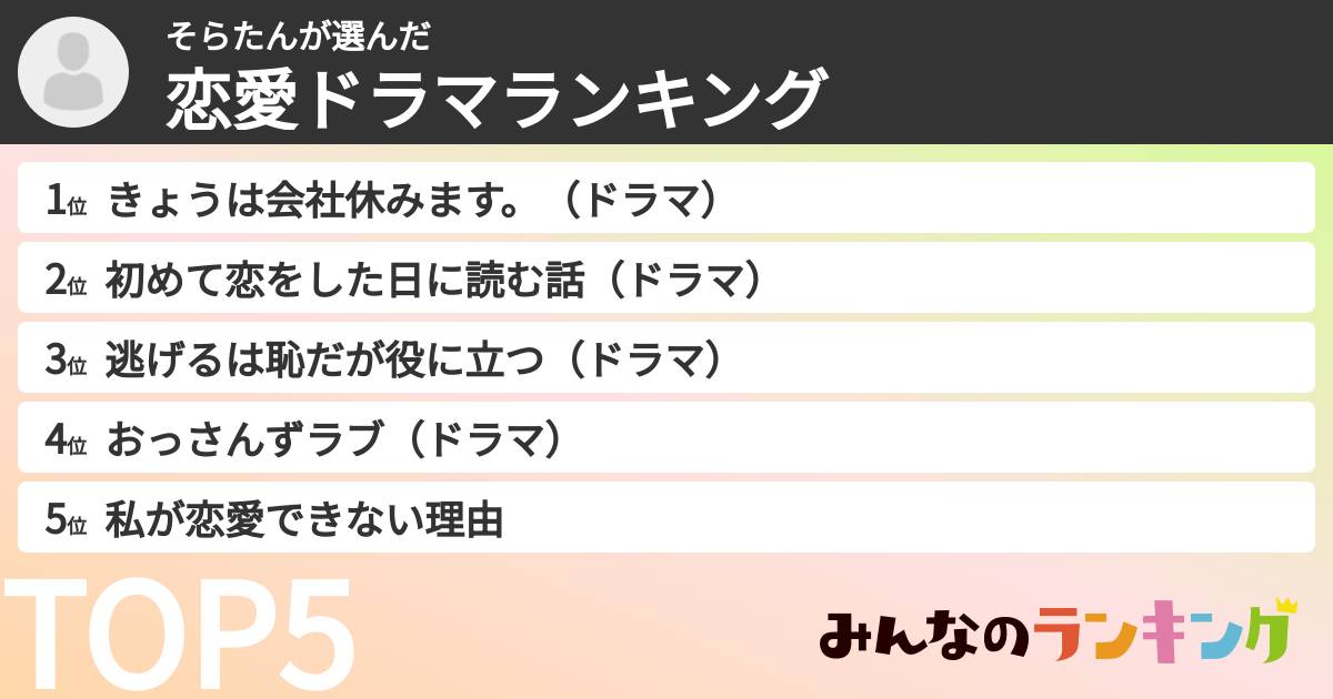 そらたんさんの「恋愛ドラマランキング」