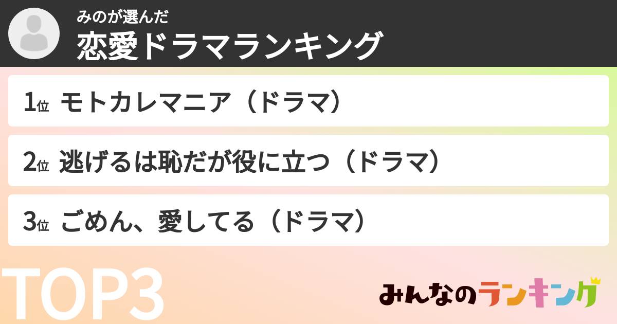 みのさんの「恋愛ドラマランキング」
