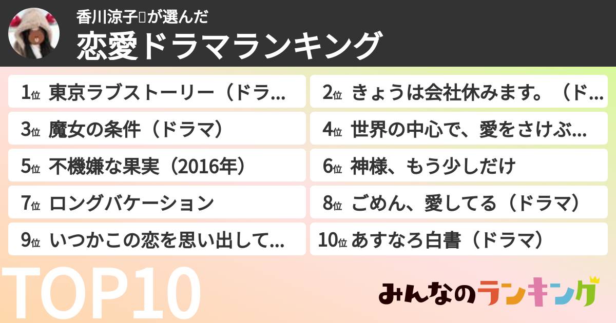 香川涼子❄️さんの「恋愛ドラマランキング」