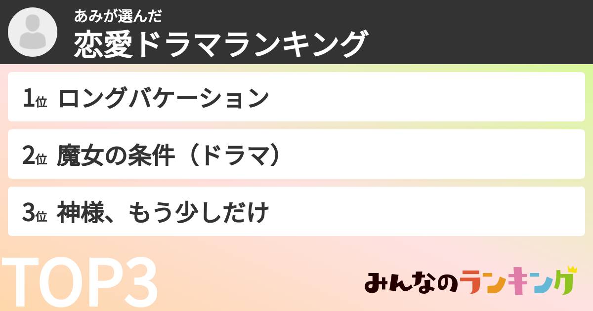 あみさんの「恋愛ドラマランキング」