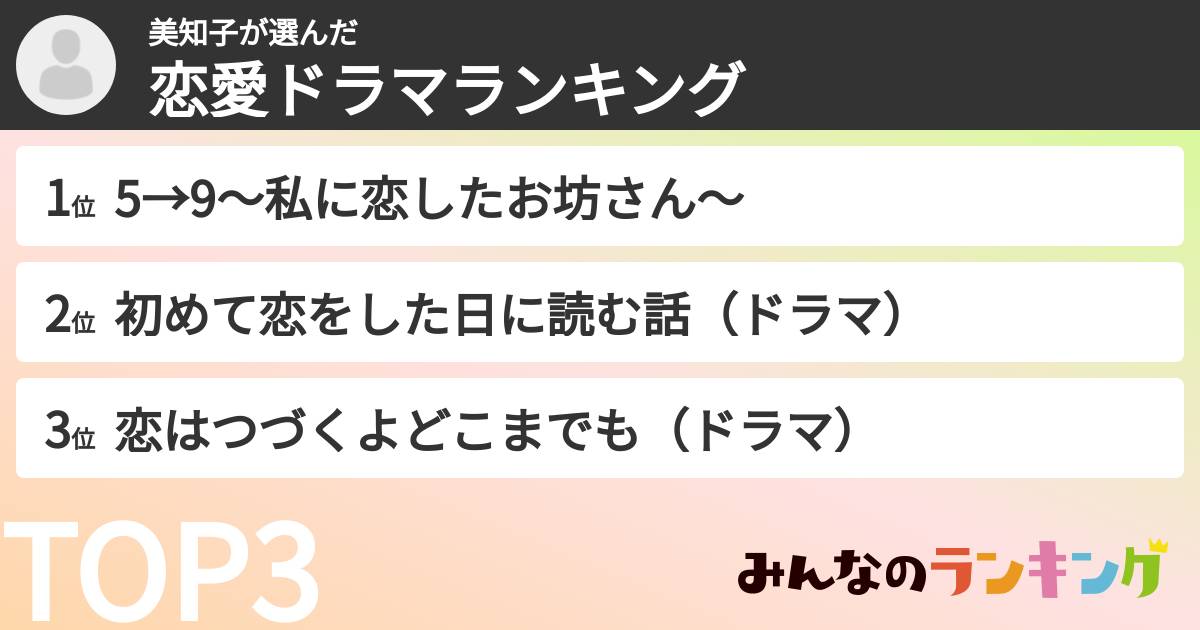 美知子さんの「恋愛ドラマランキング」
