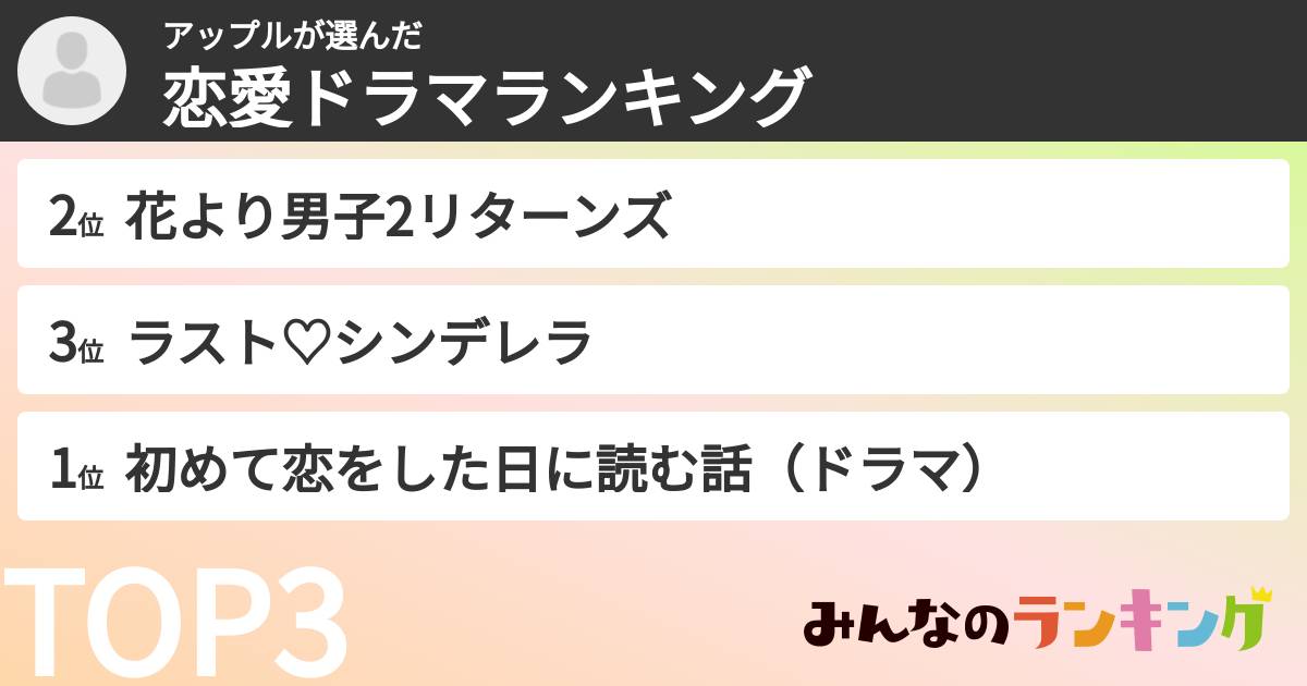 アップルさんの「恋愛ドラマランキング」