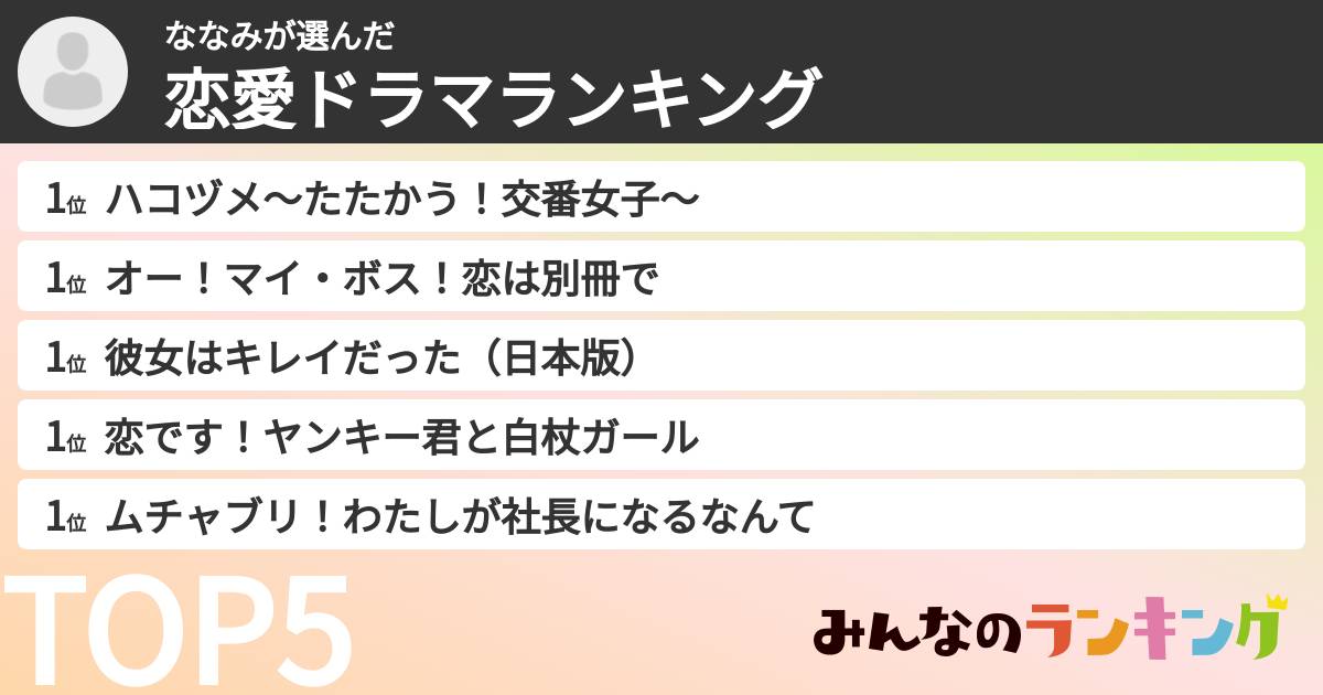 ななみさんの「恋愛ドラマランキング」