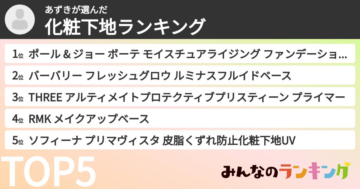 あずきさんの「化粧下地ランキング」