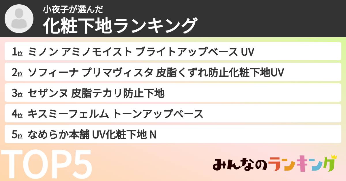 小夜子さんの「化粧下地ランキング」