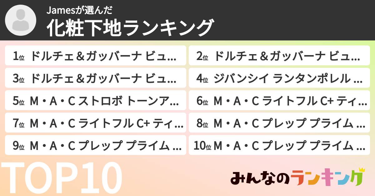 Jamesさんの「化粧下地ランキング」