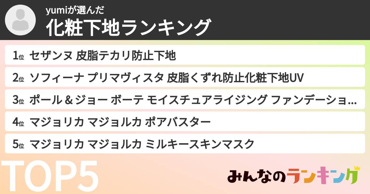 yumiさんの「化粧下地ランキング」
