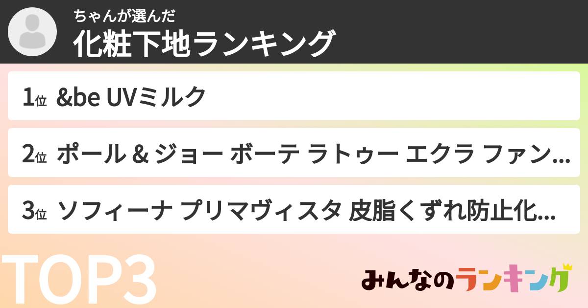 ちゃんさんの「化粧下地ランキング」