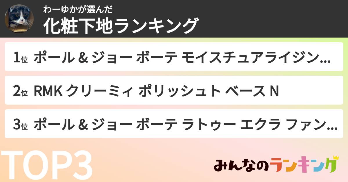 わーゆかさんの「化粧下地ランキング」