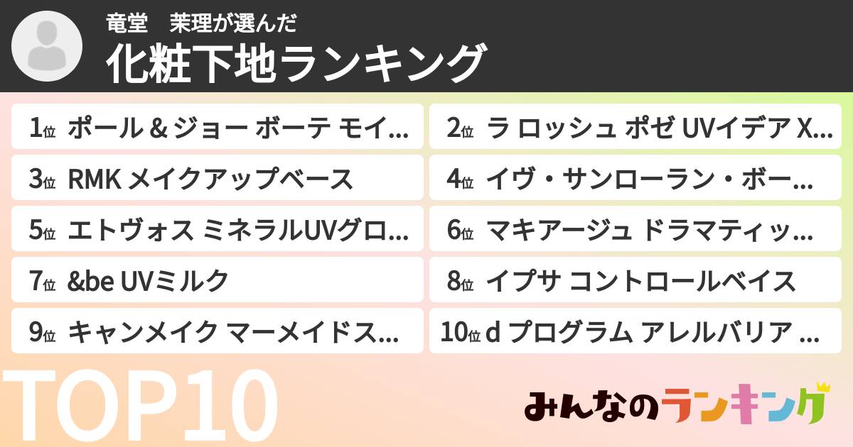 竜堂 茉理さんの「化粧下地ランキング」