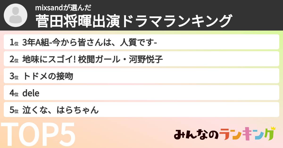 mixsandさんの「菅田将暉出演ドラマランキング」