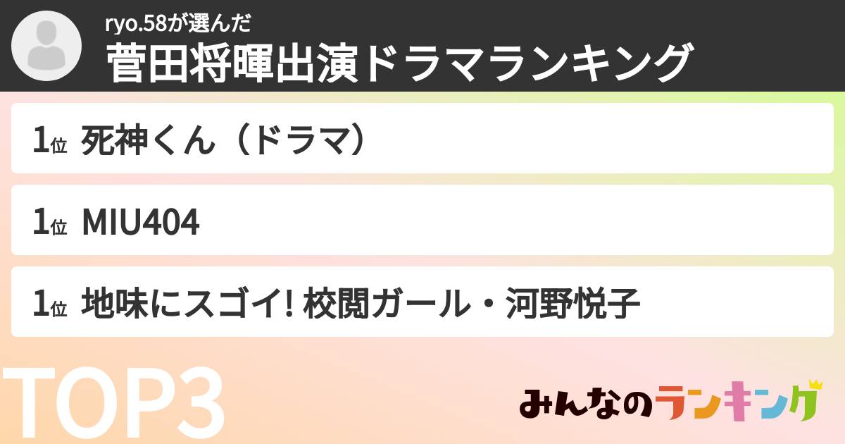 ryo.58さんの「菅田将暉出演ドラマランキング」