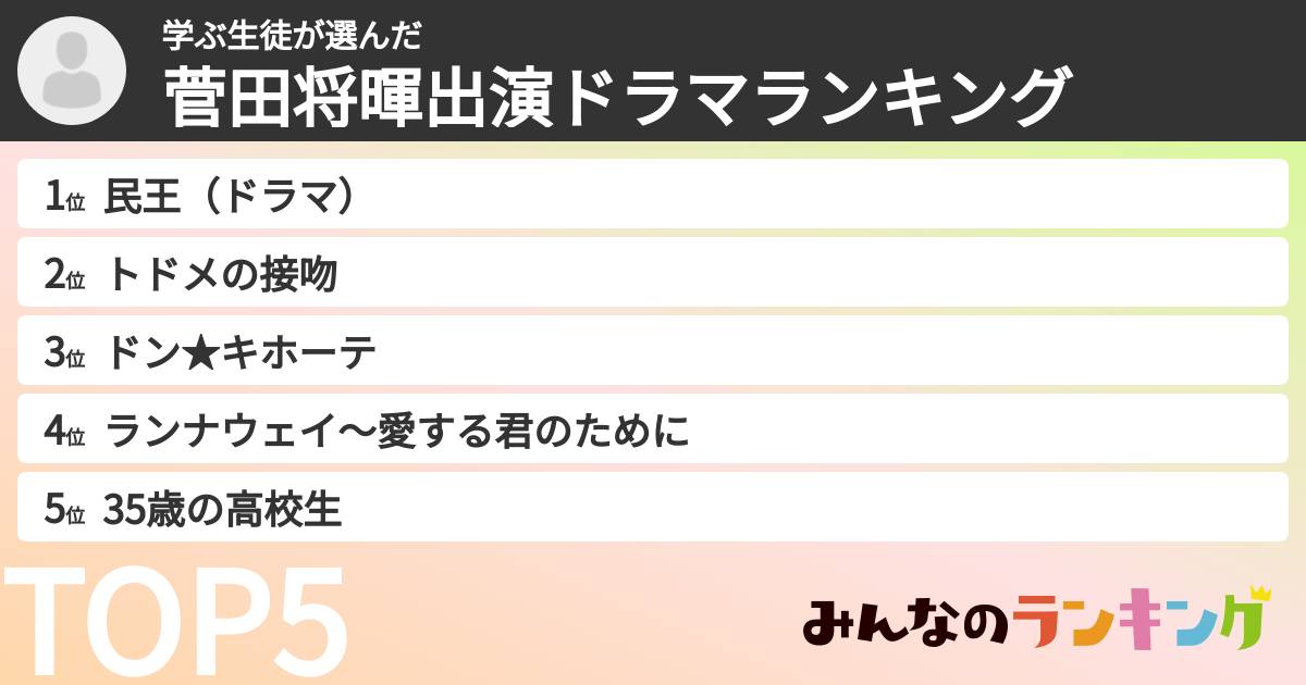 学ぶ生徒さんの「菅田将暉出演ドラマランキング」