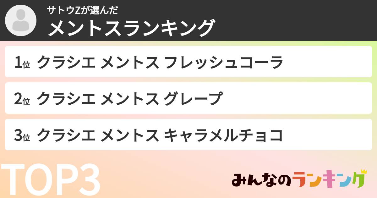 サトウZさんの「メントスランキング」