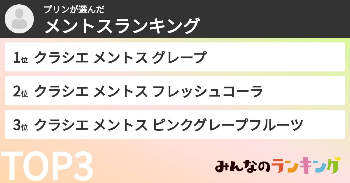 プリンさんの「メントスランキング」