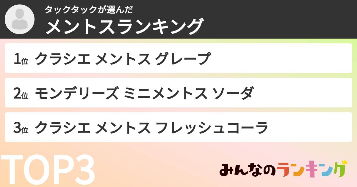 タックタックさんの「メントスランキング」