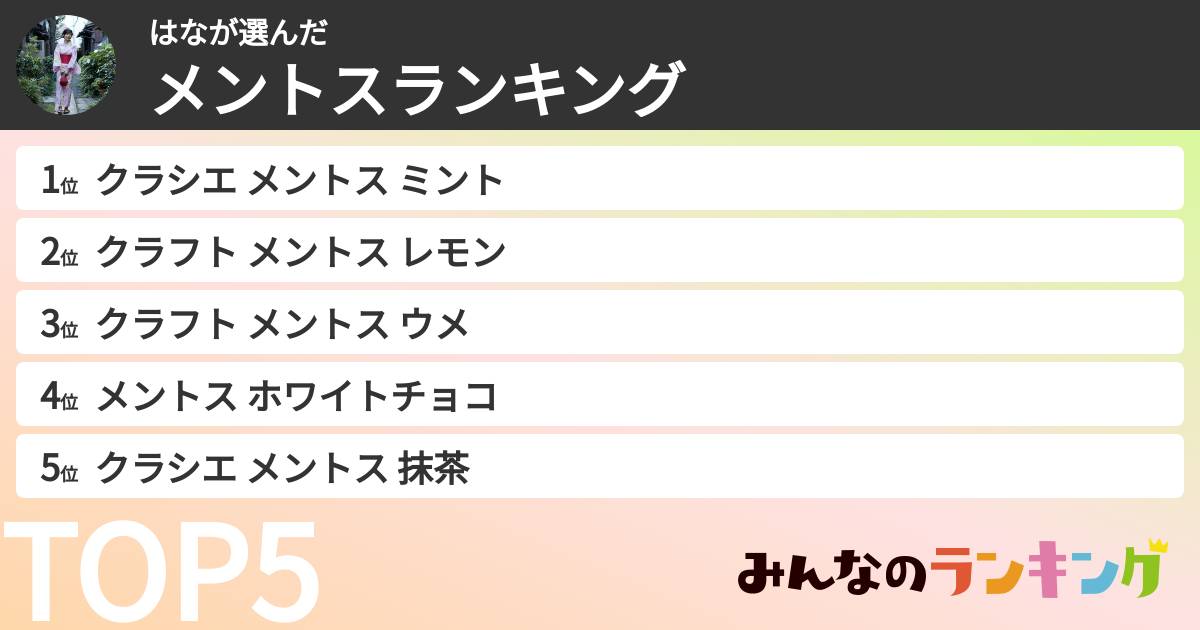 はなさんの「メントスランキング」