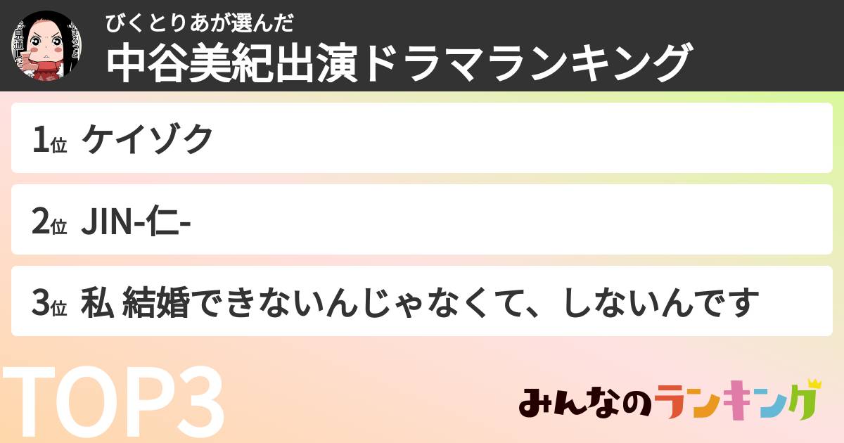 びくとりあさんの「中谷美紀出演ドラマランキング」