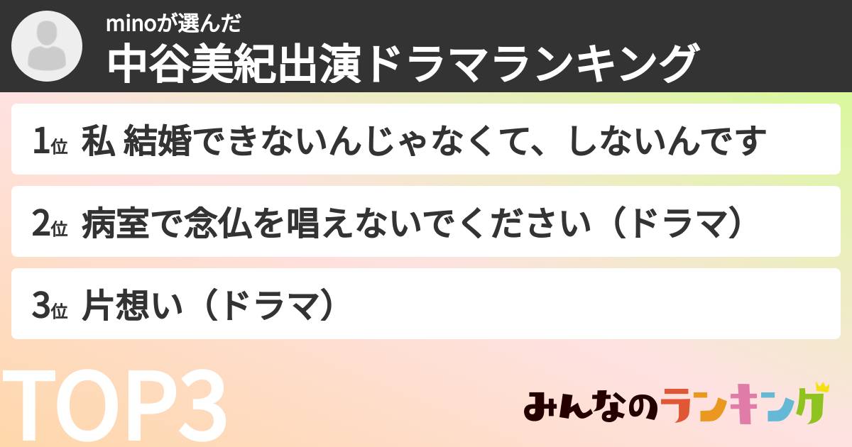 minoさんの「中谷美紀出演ドラマランキング」